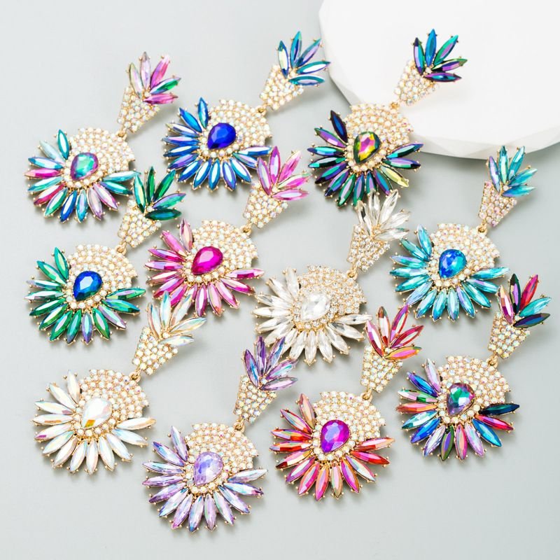 Bohemian National Style Exaggerated Alloy Rhinestone Earrings
