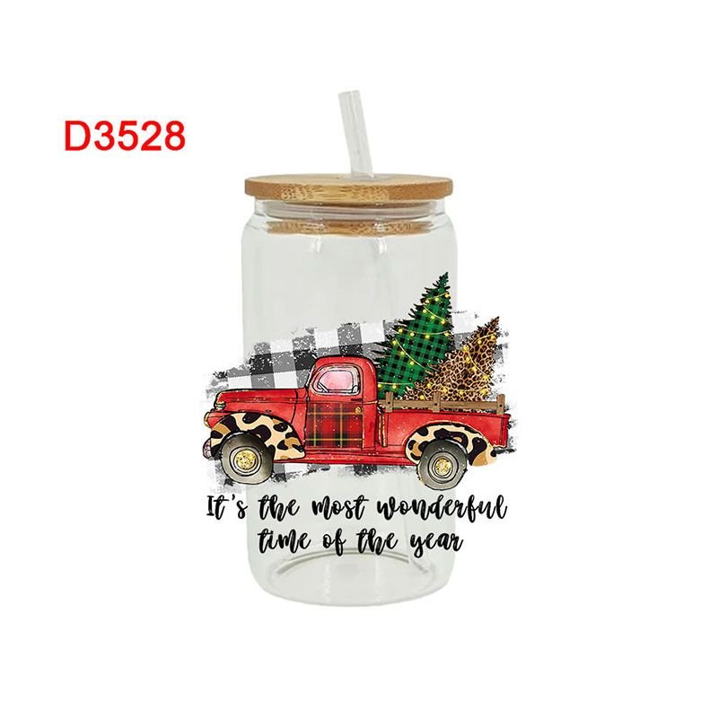 Cartoon Cute Christmas Truck Faceless Old Man UV Transfer Glass Crystal Sticker